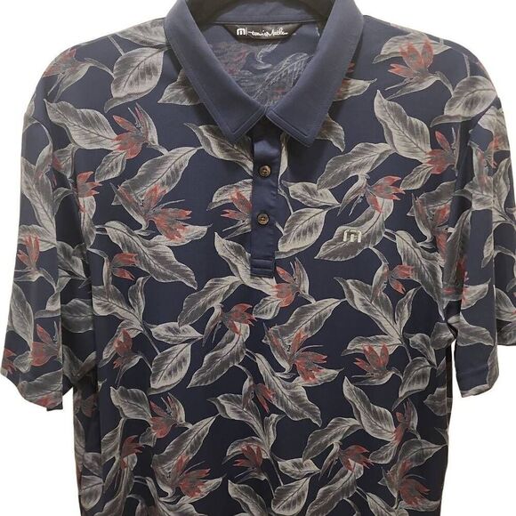 Travis Mathew Magnum Short Sleeve Polo T-Shirt Men's Size Large Blue With Floral - Picture 2 of 16